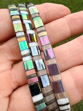 Iridescent Tila Glass Seed Bead Bracelet Trio - Multicolor